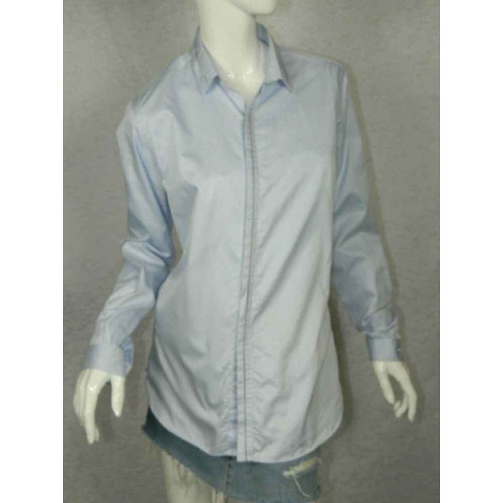 The‎ Kooples Women's Shirt Light Blue with Dark Blue Trim Long Sleeve Medium